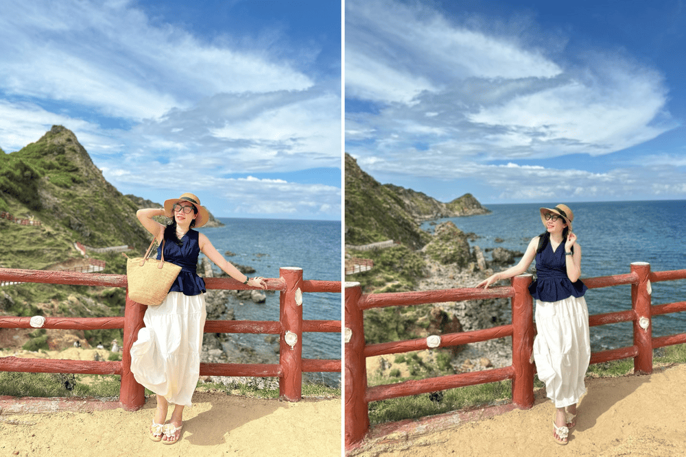 From the steps, visitors can take in the breathtaking view of Eo Gio’s majestic cliffs embracing the turquoise waters (Source: Khánh Tour Quy Nhơn)